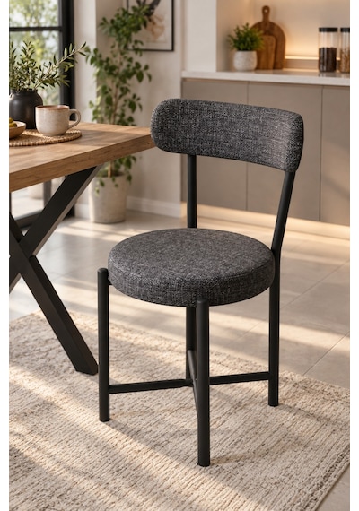 Sulorahome Keten Kumaş Metal Ayaklı Modern Mutfak Sandalyesi Antrasit