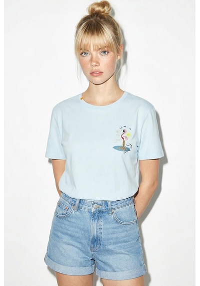Shade Kadın Pamuk El İşi Flamingo Nakış Detaylı  Tasarım T-shirt 1004 60282049 - Bebe Mavisi L