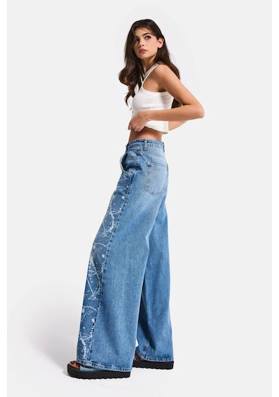 Itsbasic Kadın Mavi 2s6-24 Wide Leg Fit Bol Kesim %100 Koton Özel Tasarım Denim Jean