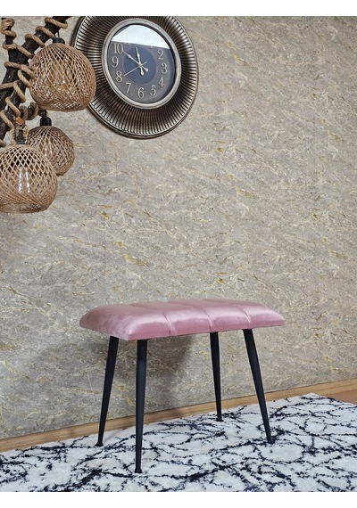Zafir Siyah Sivriltmel Ayaklı 60 Cm Puf Bench - Puf - Bench - Oturak - Mutfak Oturağı - Antre Oturağı Pembe