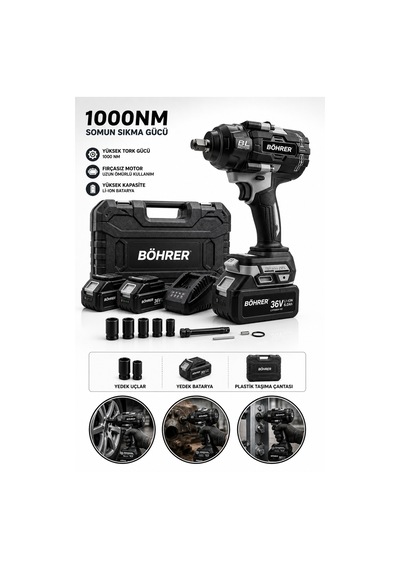 Böhrer Ba011416 Bijon Sökme 2 Akülü 1000nm Profesyonel Somun Sıkma Makinesi - 15 Pilli 36v 5ah