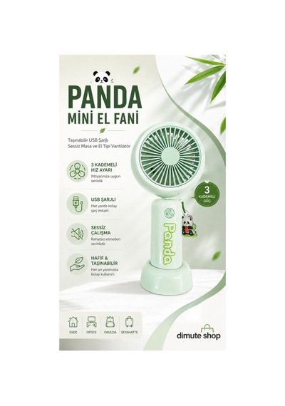 Panda Mini El Fanı Taşınabilir Usb Şarjlı Sessiz Masa Ve El Tipi Vantilatör Yeşil - 893028888