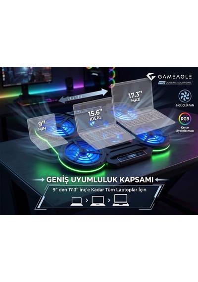Gameagle 6 Fanlı Rgb Notebook Soğutucu, 9-17 İnç Laptop Uyumlu, 7