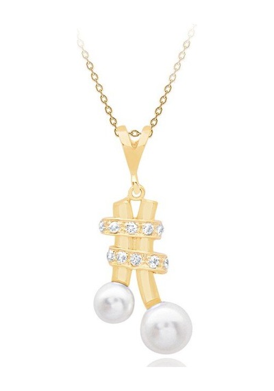 Diamond Line - Gülaylar - Sarı Altın 14 Ayar Incili Kolye Standart N11.23815