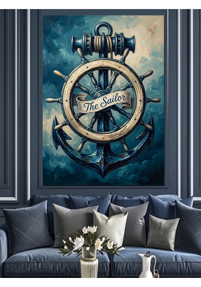 The Sailor Çapa Ve Dümen Dekoratif Kanvas - Mdf Ahşap Tablo