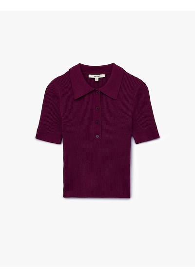 Koton Yarım Düğmeli Kısa Kollu Polo Yaka Triko Kazak Bordo 6wak90369ht Bordo