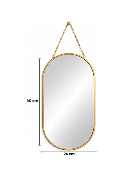 Dekoratif Duvar Aynası - Gold Metal Çerçeveli - İp Askılı - 24x40 Cm .