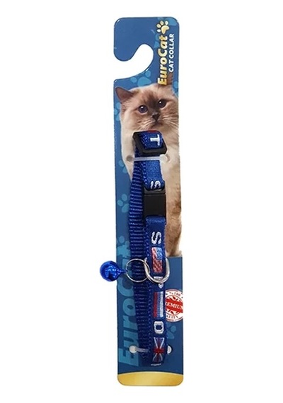 EuroCat Bayrak Desenli Çıngıraklı Kedi Boyun Tasması Mavi