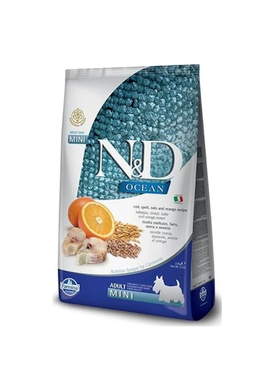 N&D Ocean Düşük Tahıllı Balıklı ve Portakallı Küçük Irk Yetişkin Köpek Maması 2500 G