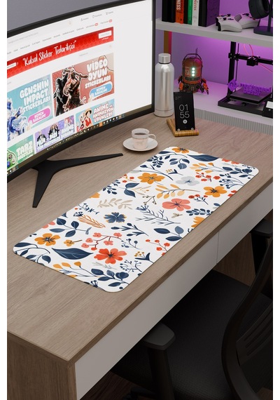 Çiçek Desenleri Kaymaz Dikişli Kauçuk Oyuncu Mousepad V4 - 70x30 Xl Gaming Mouse Pad Fare Altlığı