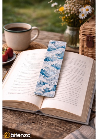 Mavi Dalga Desenli Kitap Ayracı