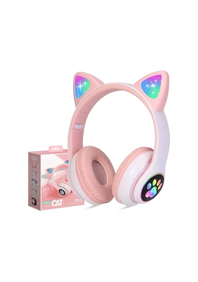 Stn-28 Kulaküstü Kablosuz Kedi Tasarımlı Kulaklık Bluetooth Fm Radyolu Hafıza Kartı Girişli Sevimli Kulaklık
