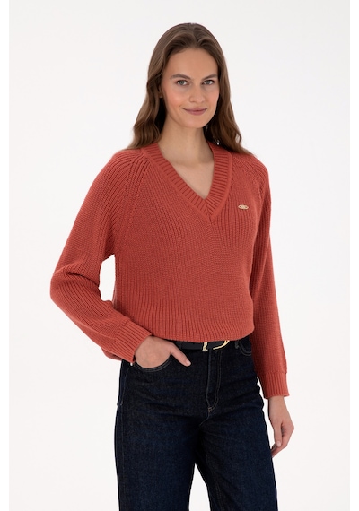 U.S. Polo Assn. Kadın Gül Kurusu V Yaka Kazak 50314934-VR026