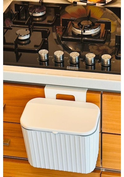 Makri Home Pratik Askılı Çöp Kovası- Beyaz- Çift Yönlü Kapaklı - 8 Litre Beyaz