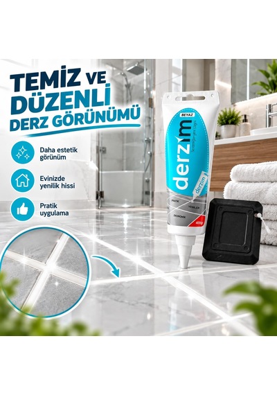 Derzim Beyaz Derz Dolgu 400 G + Kazıma Düzeltme Aparatı, Fayans Seramik Derz Yenileme Macunu, Banyo Mutfak Zemin Ve Duş Alanları İçin Pratik Derz Tamir Ve Yenileme Seti