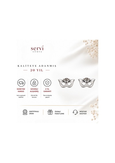 Servi 925 Ayar Gümüş Minimal Maskeli Balo Küpe-492