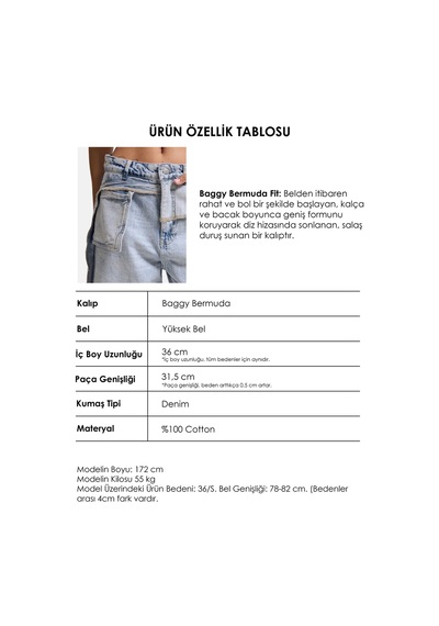 Itsbasic Kadın Ice 4s6-3 Maxi Baggy Bermuda Tasarım Denim Jort Ice Rengi