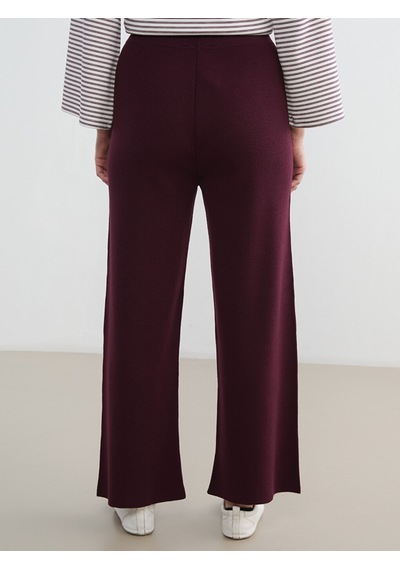 Lcw Modest Bordo Beli Lastikli Geniş Paça Kadın Triko Pantolon