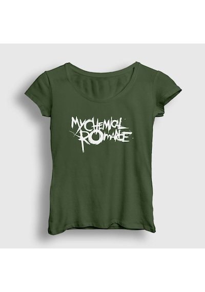 Presmono Kadın Logo My Chemical Romance T-shirt Haki