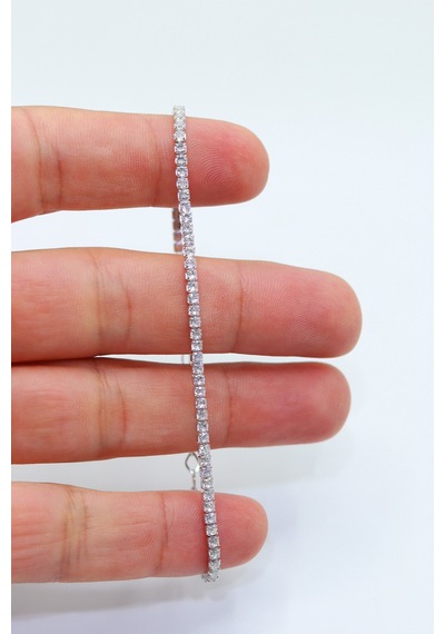 Zirkon Taşlı 2 Mm Su Yolu Model 925 Ayar Gümüş Baget Kadın Bileklik 201023999 Gümüş