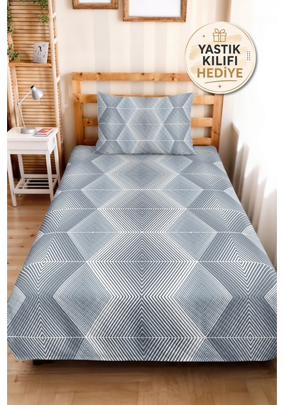 Mavi Geometrik Genç Odası Tek Kişilik Pike Takımı - Gri Modern 160x220 Cm Kapitone Yatak Örtüsü Mumlu Bulut Kokusu