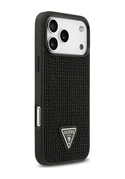 Apple Uyumlu iPhone 17 Pro Max Kılıf Guess Lisanslı Taşlı Arka Yüzey Üçgen Logolu Kapak Siyah