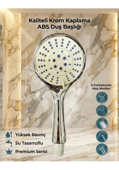Elvis Gri 5 Fonksiyonlu Büyük Boy Yüksek Basınçlı Duş Başlığı Gri Plastik Diğer