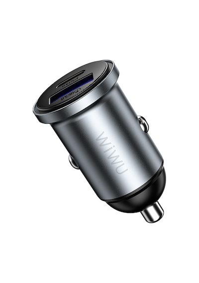 Wiwu Wi-cc030 Nano Lite Type-c + Usb-a Hızlı Şarj Akım Korumalı Araç Şarj Aleti Pd Ve Qc3.0 35w Gri