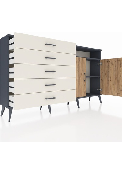 Arges Konsol 2 Raflı 5 Çekmeceli 2 Kapaklı 176x30x99 Antrasit-çam Antrasit-çam/aytaşı Arges Konsol 2 Raflı 5 Çekmeceli 2 Kapaklı 176x30x99 Antrasit-çam Antrasit-çam/aytaşı