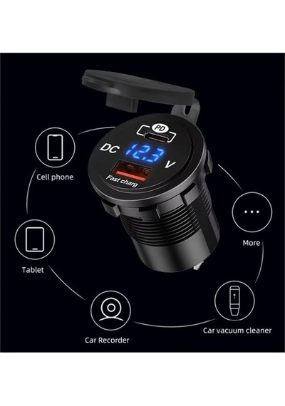 Araç Tekne Çakmaklık Şarjı Pd Qc3 Volt Ölçer İle Hızlı Şarj 12v/24v