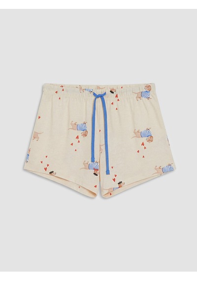 Lcw Dream Bej Köpek Baskılı Kadın Şortlu Pijama Takımı