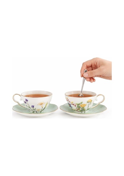 Eternal Flowers 2'li Çay Fincan Seti, Çiçek Desenli, 160cc, Porselen, Butik Mutfak 2 Kişilik Diğer