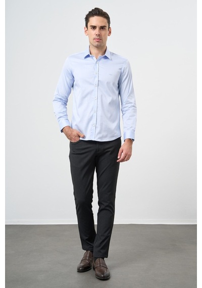 İmza Sert Yaka Uzun Kol Cepsiz Slim Fit %100 Pamuk Gömlek 1004260324 Koyu Mavi