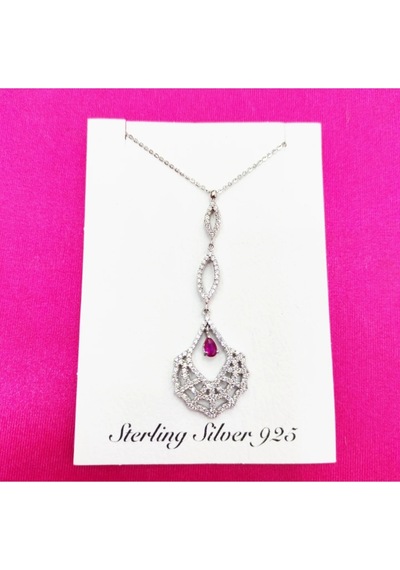 Oriental Kuyumculuk Jewellery Yakut Ve Zirkon Taşlı Sallantılı Gümüş Kolye Beyaz