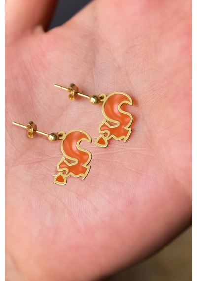 Papatya Silver 925 Ayar Gümüş Gold Kaplama Parlayan Rüya Serisi Tasarım Ebruli Cam Boya Sincap Çivili Küpe
