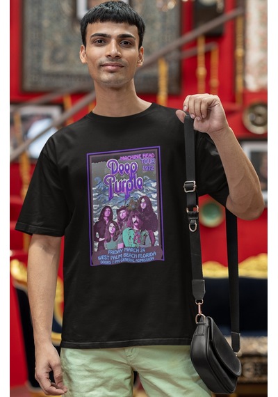 Sevbano Deep Purple Rock Metal Müzik Grubu Baskılı Unisex Oversize Tişört Siyah