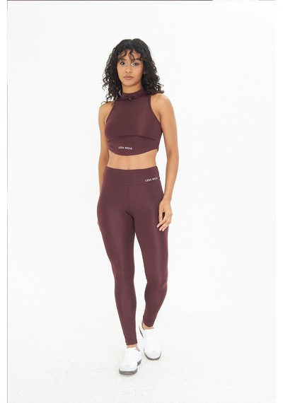 Lesa Wear Soft Touch Bedene Oturan İp Detaylı Sporcu Crop Sütyeni Kahverengi