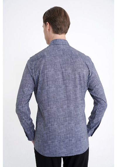 Slim Fit Klapa Yaka Esnek Pamuklu Siyah Çizgili Gömlek G 1599