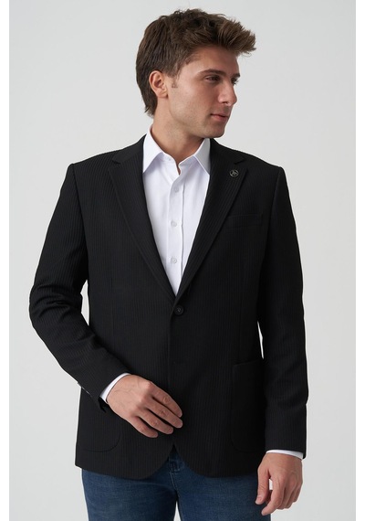 White Stone Alcobaça C4016 Slim Fit 6 Drop Ceket Siyah Siyah