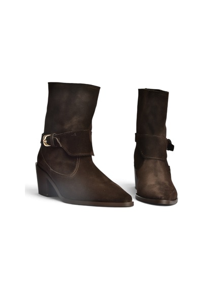 Fox Shoes Z654037761 Kahverengi Hakiki Deri Süet Alçak Topuklu Western Kadın Bot