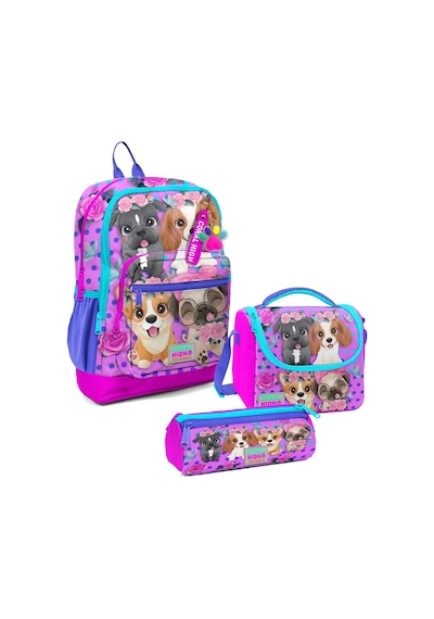 Coral High Kız Çocuk Üçlü İlkokul Okul Çanta Seti - Pembe Köpek