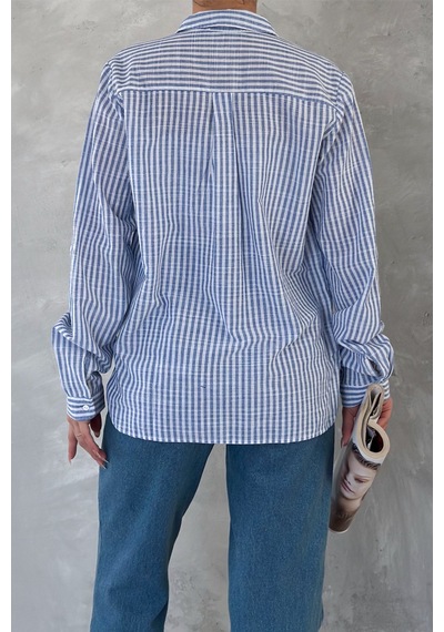 Femelle Kadın Mavi Çizgili Slim Fit %100 Pamuk Gömlek