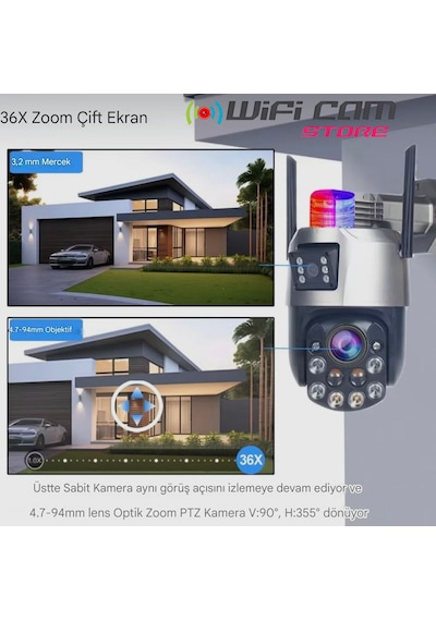 İcsee 6 Mp Çift Kameralı 36x Optik Zoom Büyük Ptz Wifi Kamera İcsee 6 Mp Çift Kameralı 36x Optik Zoom Büyük Ptz Wifi Kamera