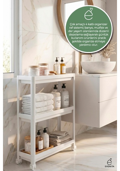 3 Katlı Tekerlekli Banyo Rafı Organizer Mutfak Düzenleyici Çok Amaçlı Servis Arabası Renkli 61503352