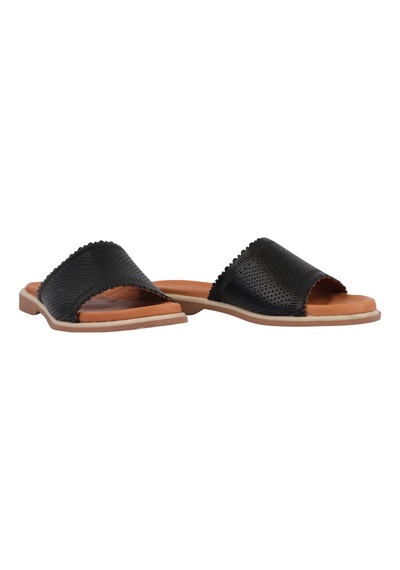 Napa Shoes Kadın Lazer Kesimli Perfore Düz Taban Rahat Terlik Napa-1204 Siyah