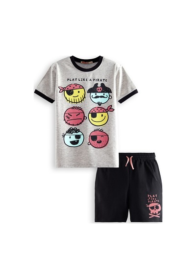 Denokids Pirate Erkek Çocuk T-shirt Şort Takım Renkli Çok Renkli