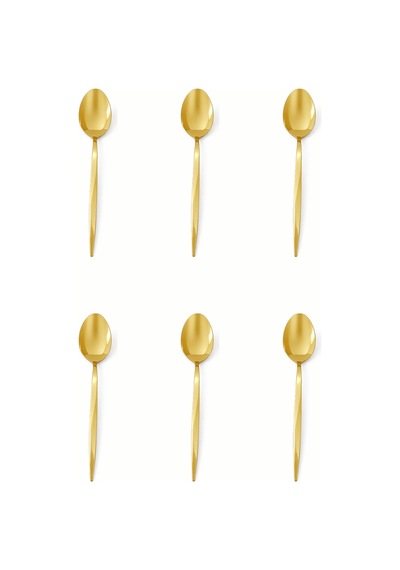 6'lı Gold Paslanmaz Çelik Yemek Kaşığı Parlak Altın Renk Modern Sofra Kaşığı Altın