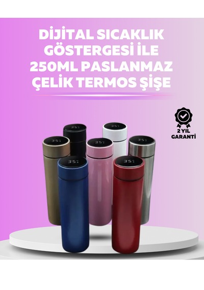 Led Sıcaklık Ölçerli 250 Ml Yalıtımlı Termos Şişe - Lisinya Metalik