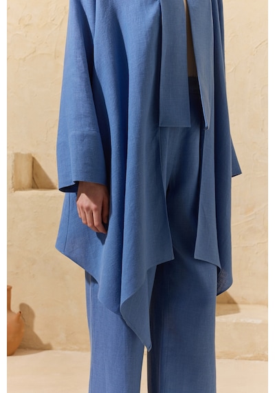 Aker İndigo Şal Yaka Keten Kimono İndigo İndigo