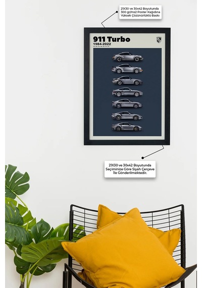 Porsche 911 Turbo 1984-2022 Model V1 Car Serie Özel Tasarım Siyah Çerçeveli Tablo Poster
